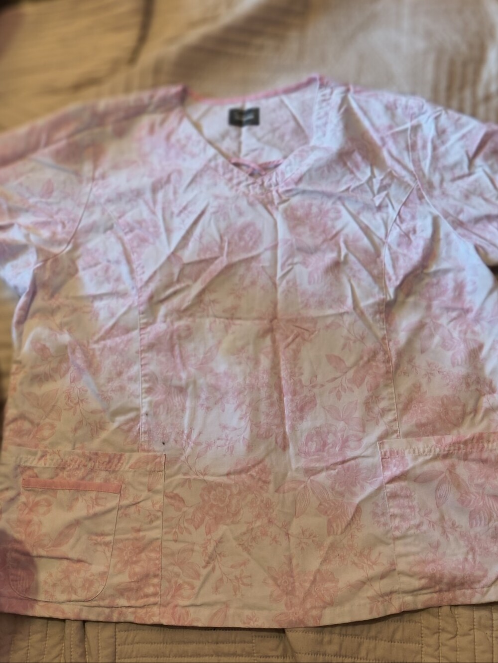 Scrub Top, Buttersoft Originals, Pink & White Toile Print. Sz 2X,